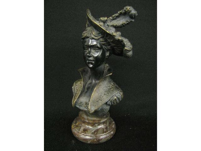 Appraisal: French Bronze Bust of a Lady in Hat tall marble