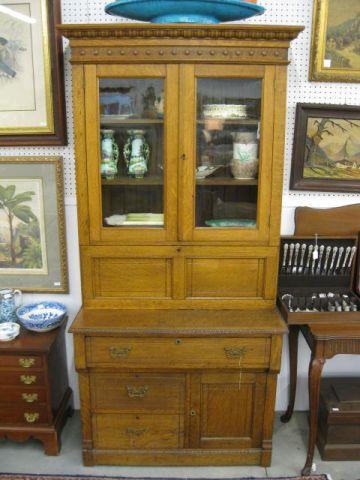 Appraisal: Victorian Oak Secretary Bookcase dropfront with pigeon holes and drawers