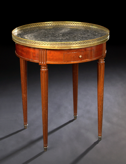 Appraisal: Louis XVI-Style Mahogany and Marble-Top Bouillotte Table early th century