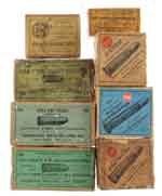 Appraisal: LOT OF EIGHT MISCELLANEOUS CARTRIDGE BOXES Winchester Colt -pc green