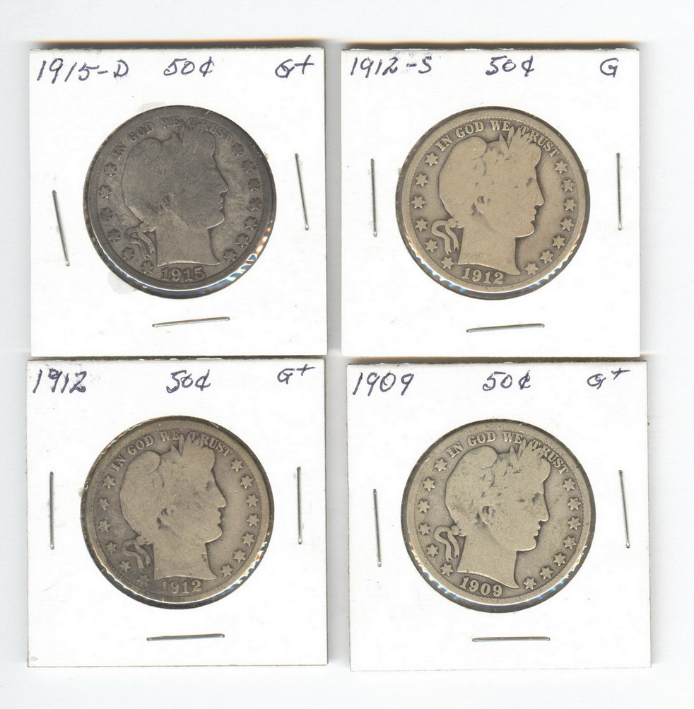 Appraisal: FOUR U S BARBER HALF DOLLARS Estate coins -s -d