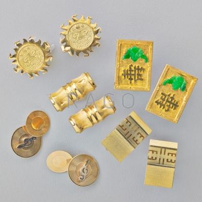 Appraisal: FIVE PAIRS OF GOLD VINTAGE CUFFLINKS k gold with Chinese