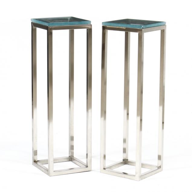 Appraisal: PAIR OF MODERN STEEL AND GLASS DISPLAY PEDESTALS Late th