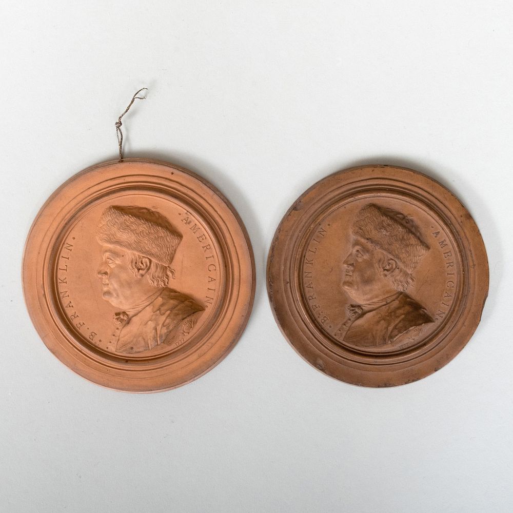 Appraisal: After Jean-Baptiste Nini - Pair of Ben Franklin Terracotta Medallion