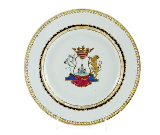 Appraisal: Chinese Export armorial plate th century possibly Dutch with gilt