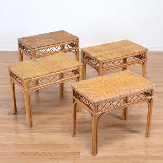 Appraisal: Set Mid-Century rattan side tables Mid- th c woven tops