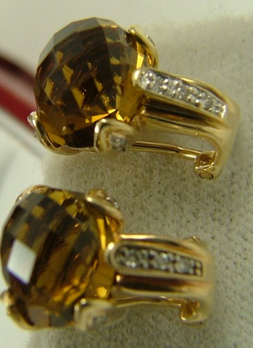 Appraisal: PAIR OF CITRINE AND DIAMOND EARRINGS K yellow gold settings