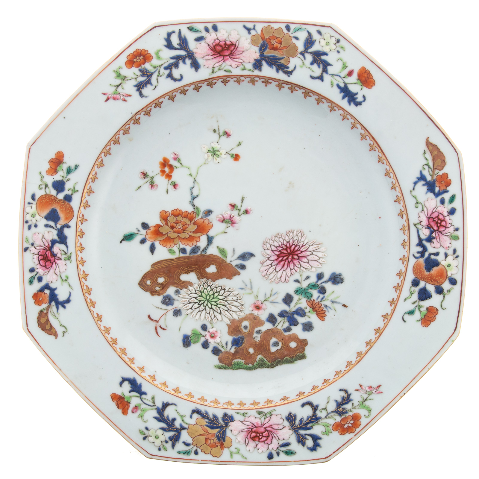 Appraisal: CHINESE EXPORT PORCELAIN CHARGER Circa octagonal charger with Famille Rose