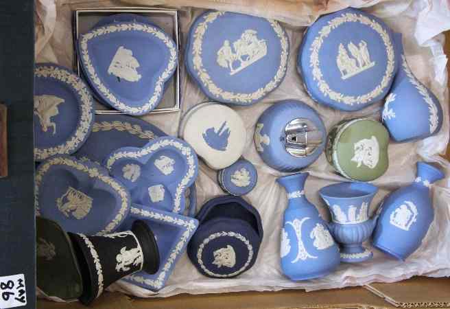 Appraisal: Tray of Wedgwood Jasperware Items to include Light Blue Dark