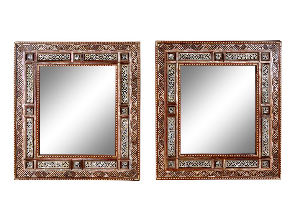 Appraisal: A Pair of Moroccan Mother-of-Pearl Inlaid Mirrors A Pair of