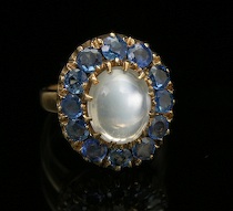 Appraisal: A Ladies' Gold Moonstone Sapphires Ring k yellow gold ring