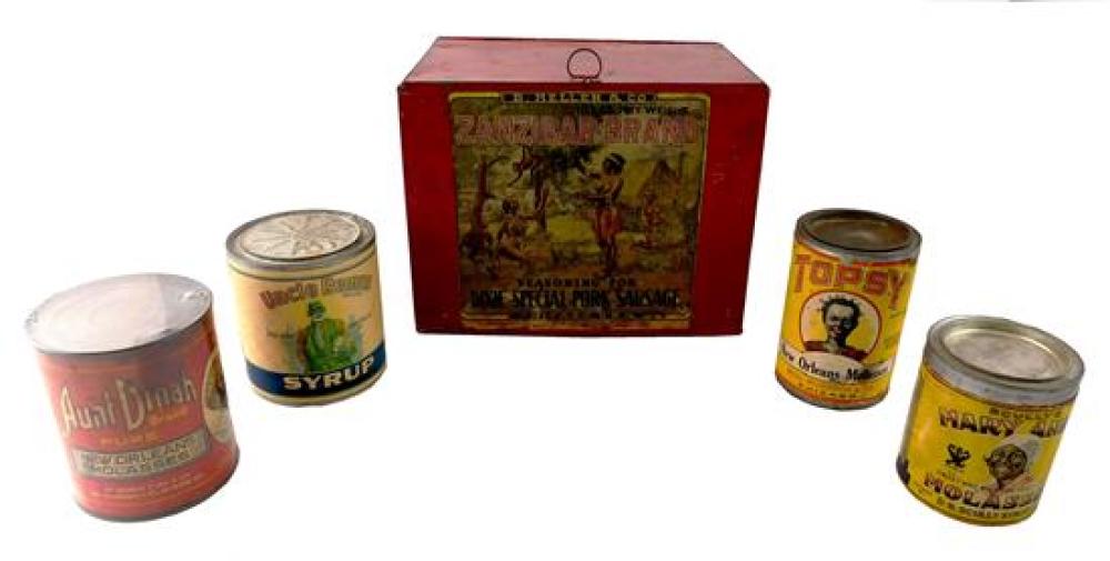 Appraisal: BLACK AMERICANA Five tin containers with African American paper label