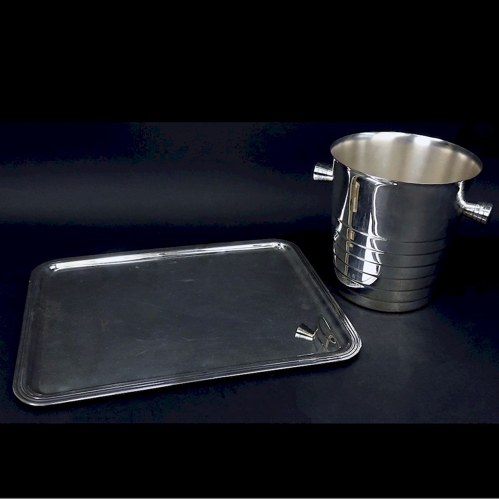 Appraisal: Christofle Silver Plate Ice Bucket and Tray Christofle Silver Plate