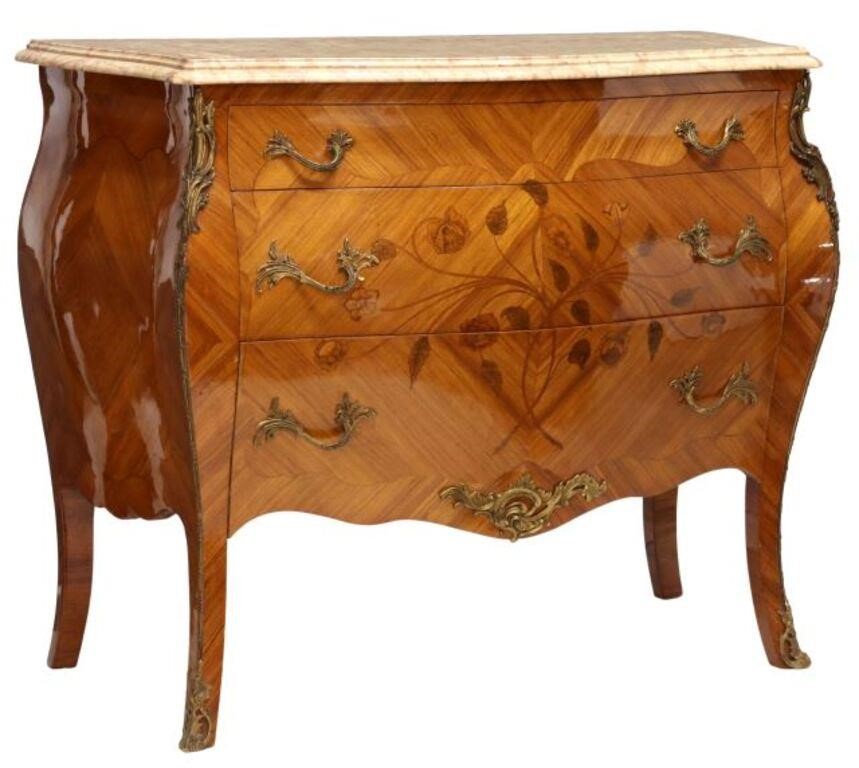 Appraisal: French Louis XV style mahogany bombe commode th c marble