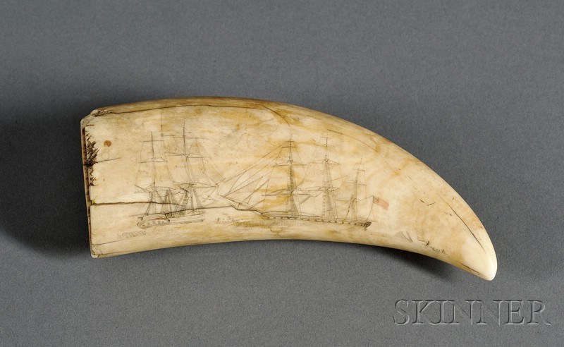 Appraisal: Engraved Whale's Tooth mid to late th century depicting a