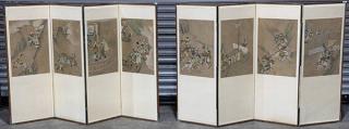 Appraisal: Korean Pair of Four Pair of Korean four-panel screens depicting