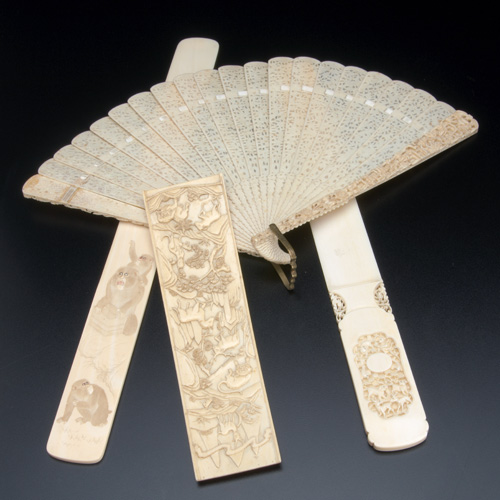 Appraisal: CHINESE AND JAPANESE IVORY Chinese export bris fan guard sticks