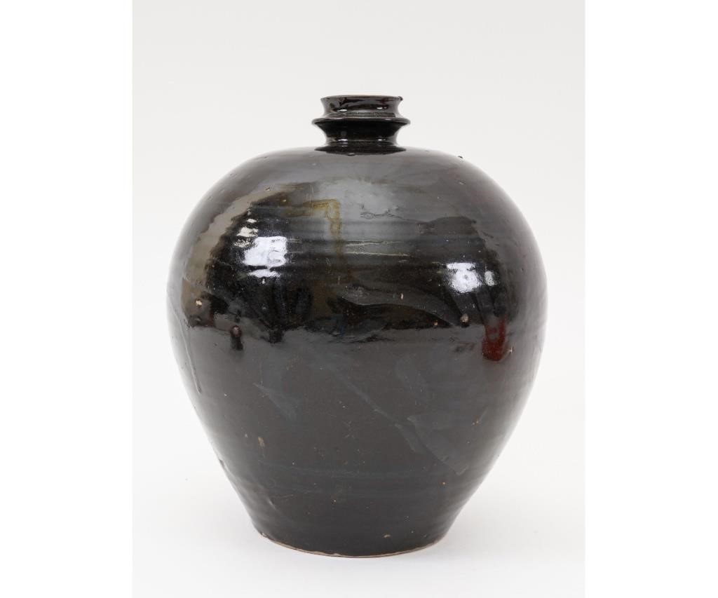 Appraisal: Chinese Henan northern blackware of Cizhou type ovoid bottle jar