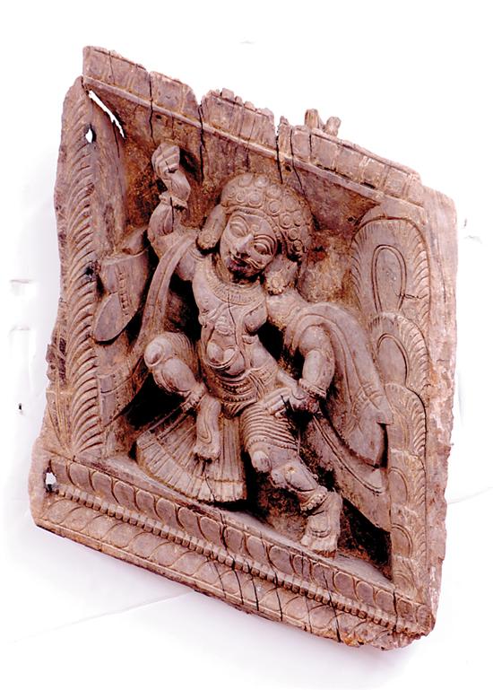 Appraisal: Balinese carved relief panel depicting dancing figure within intricately carved