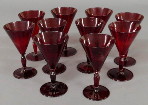 Appraisal: Ten cranberry glass goblets h