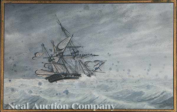 Appraisal: George Tobin British - Sailing Ship in a Storm watercolor