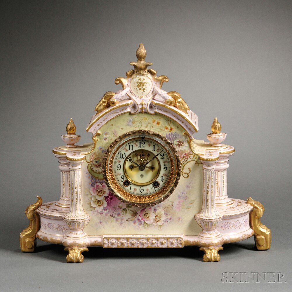 Appraisal: Ansonia Royal Bonn La Champagne China Clock c pink and