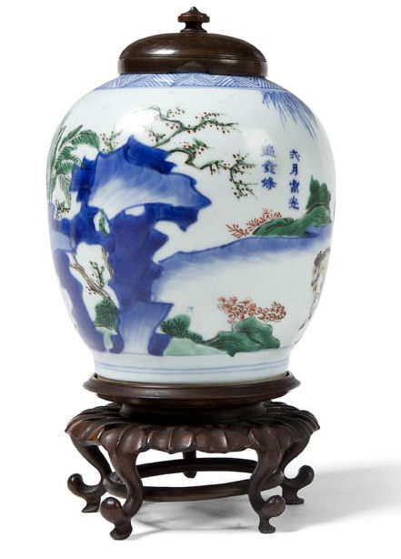 Appraisal: A Chinese porcelain famille verte ginger jar Kangxi period painted