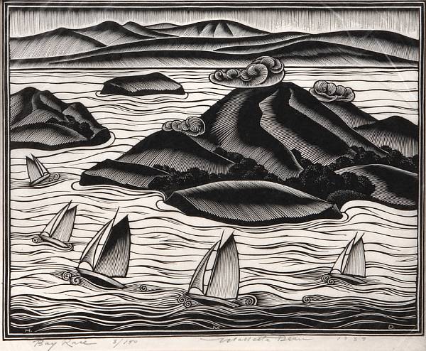 Appraisal: Harold Mallette Dean American - Bay Race Woodcut printed on