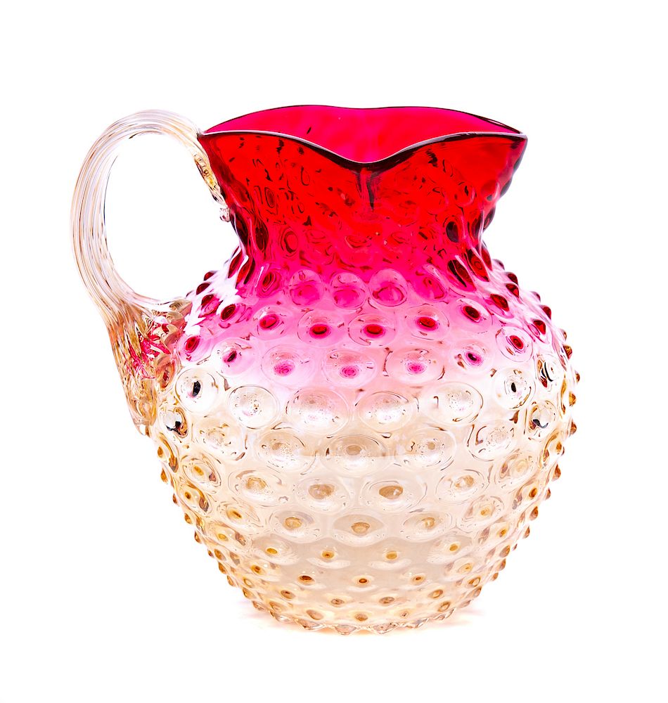 Appraisal: Amberina Cranberry Hobnail Art Glass Pitcher Excellent condition with no