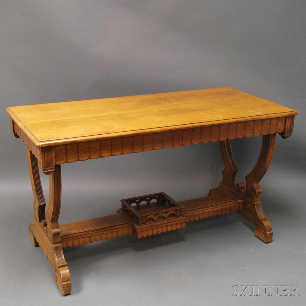 Appraisal: Carved Oak Library Table America late th century the rectangular