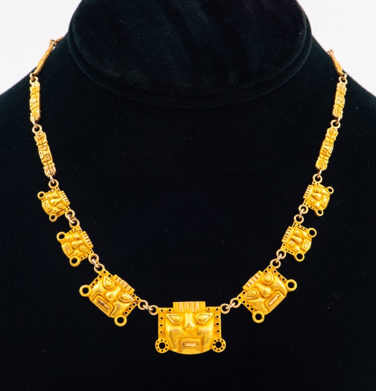 Appraisal: K YELLOW GOLD PERUVIAN MASK NECKLACE K yellow gold necklace