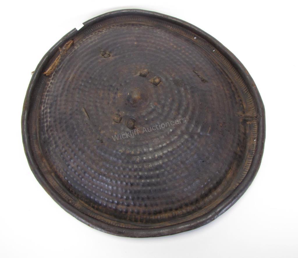 Appraisal: Ethiopian Leather Shield made from hippopotamus hide rolled edge pointed