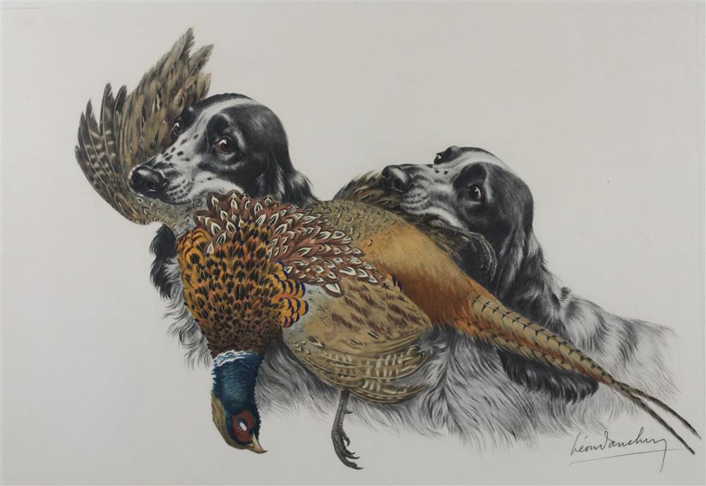 Appraisal: LEON DANCHIZ TH CENTURY HUNTING DOGS CARRYING PHEASANT along with