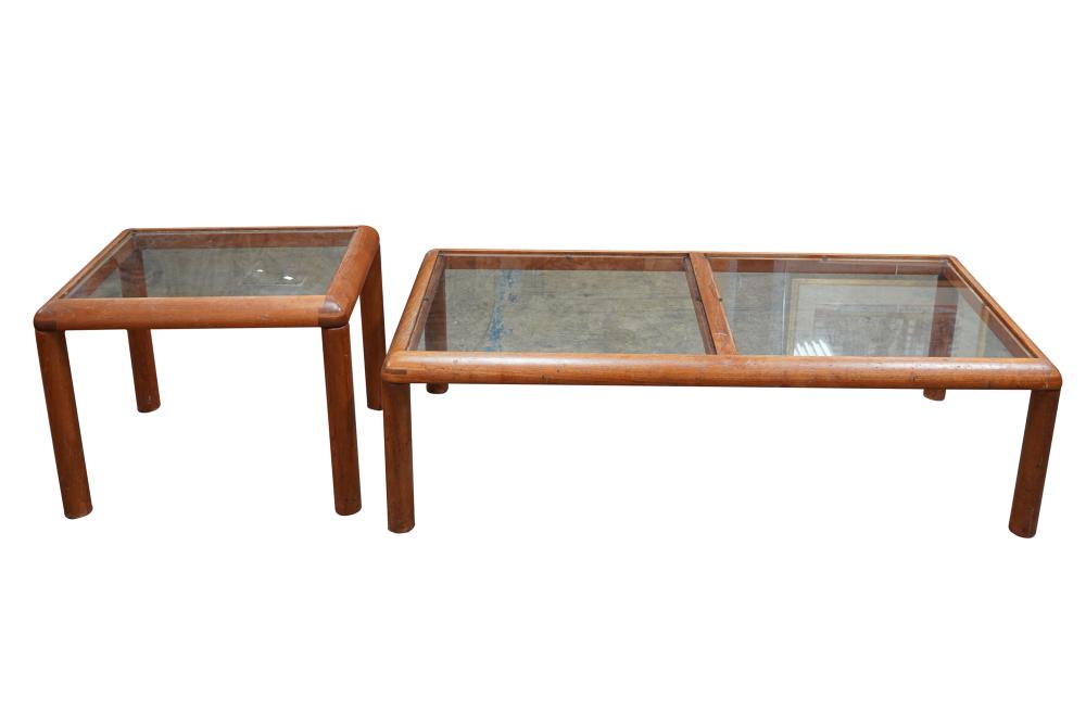 Appraisal: TWO GLASS-INSET OAK TABLEScomprising a coffee table inches wide inches