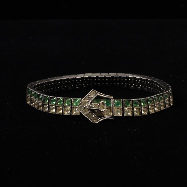 Appraisal: Diamonbar Art Deco Sterling Silver Buckle Bracelet with Emerald Clear