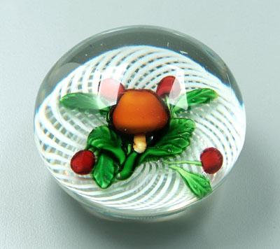 Appraisal: Paperweight bouquet of fruit four glazed sulphide cherries and one