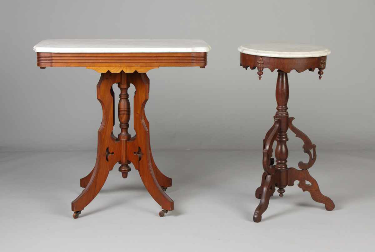 Appraisal: Victorian Walnut Marble Top Tables Lot Victorian Walnut Marble Top