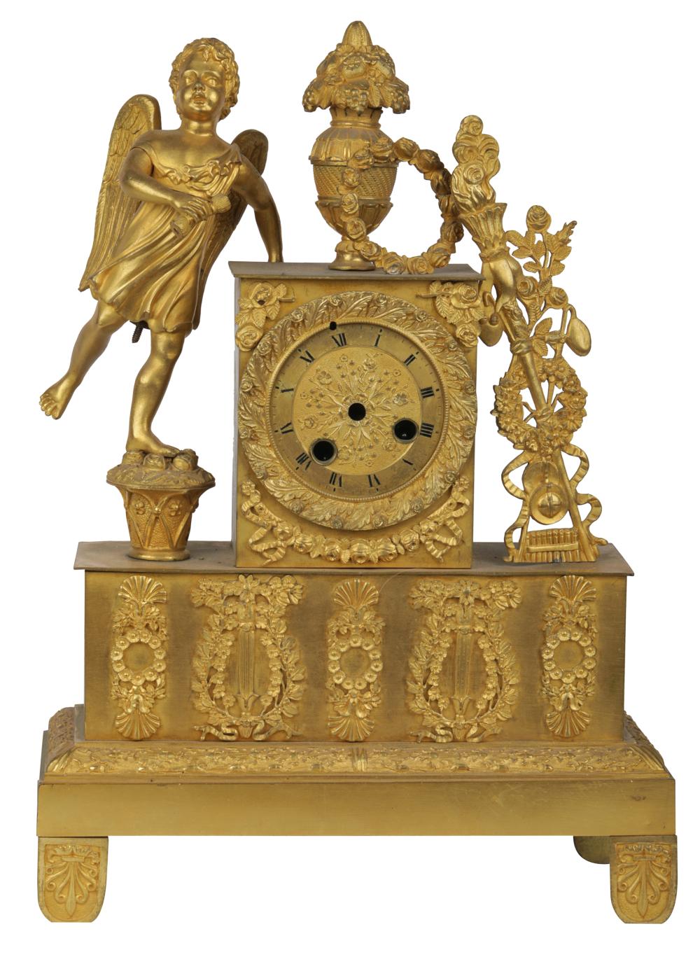 Appraisal: FRENCH GILT METAL FIGURAL MANTEL CLOCKmovement stamped Roblin a Paris