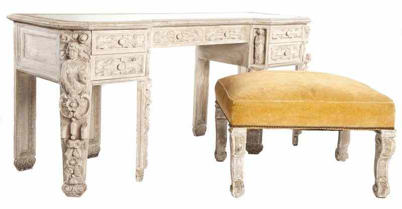 Appraisal: French Rococo Style Dressing Table with Benchcirca s carved and