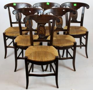 Appraisal: Set of French Provincial rush seat chairs Set of French