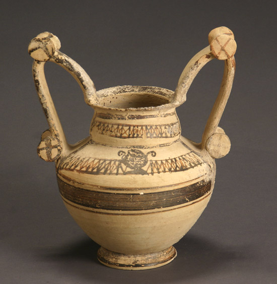 Appraisal: Italic Sepia and Red Decorated Terracotta Messapian Amphora Circa B