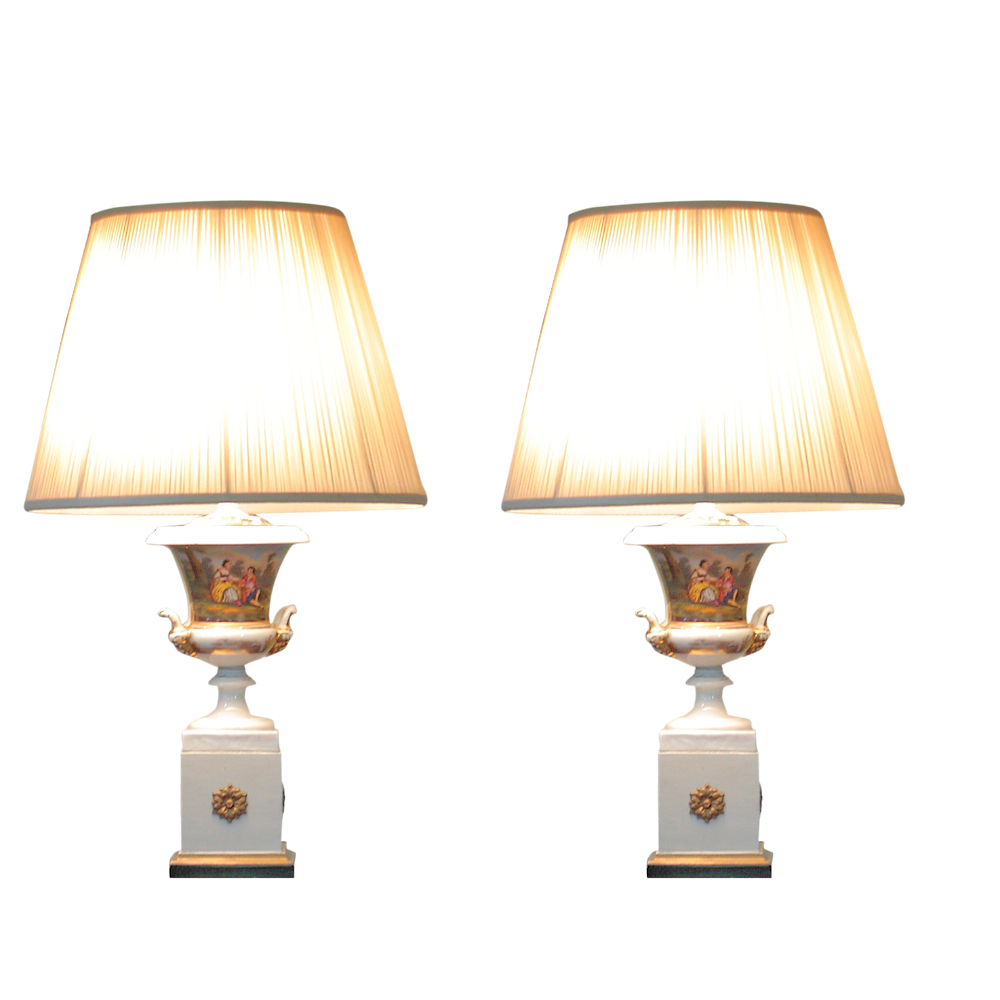 Appraisal: Paris Porcelain Table Lamps Pair of Paris Porcelain Urn Table