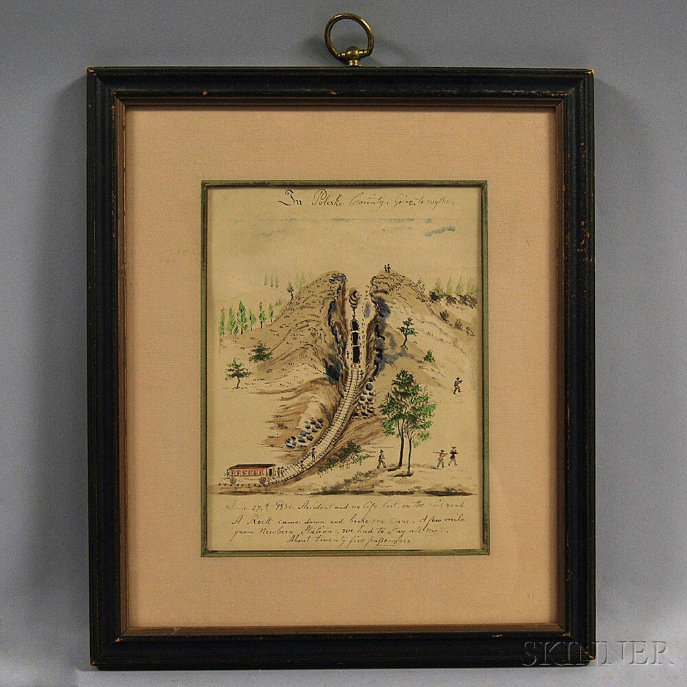 Appraisal: Framed Sketch of a Railroad Scene depicting an accident that