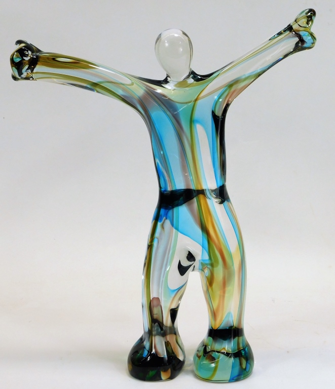 Appraisal: ITALIAN MURANO GLASS FIGURAL HAPPY MAN SCULPTURE Italy th CenturyDepicts