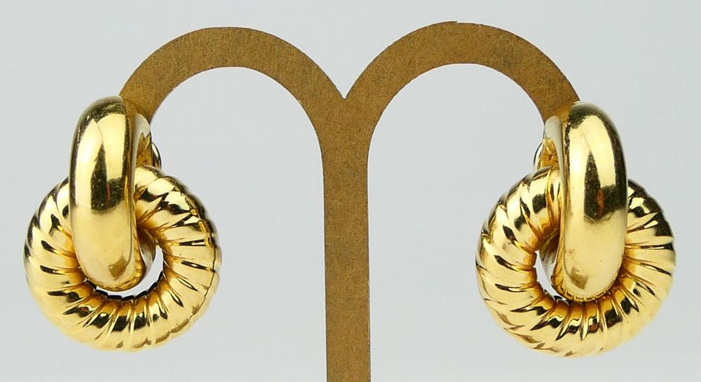 Appraisal: HEAVY KT Y GOLD LOVE KNOT EARRINGS Each about long