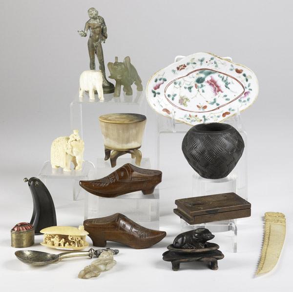 Appraisal: DECORATIVE GROUPING Seventeen pieces include early compass hard stone and