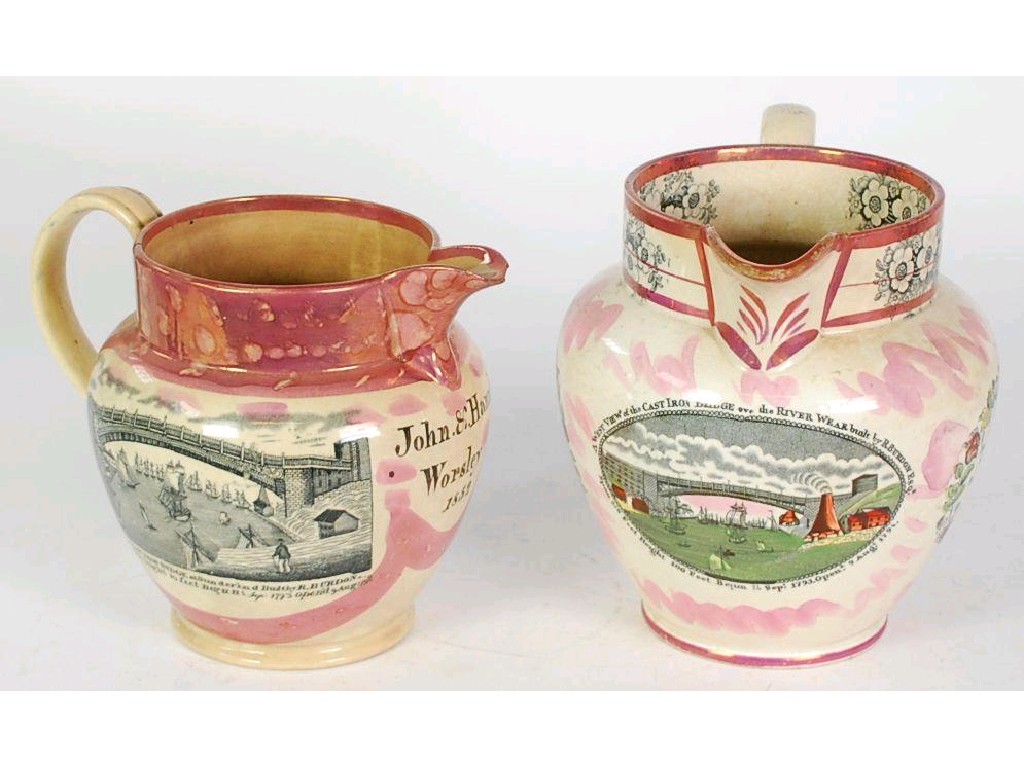 Appraisal: MID th CENTURY SUNDERLAND PINK LUSTRE JUG centred by a