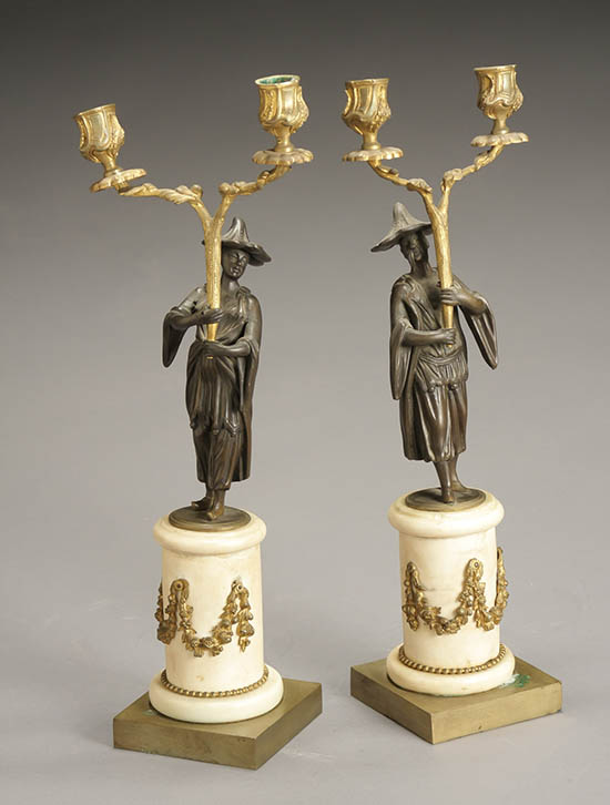 Appraisal: Pair of Louis XVI Style Ormolu and Bronze Chinoiserie Two-Light