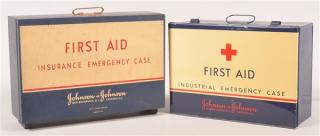 Appraisal: Two Johnson Johnson Fist Aid Emergency Cases Wooden First Aid