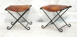 Appraisal: Pr Black Iron Decorator Bench Stools Some gold p Pr